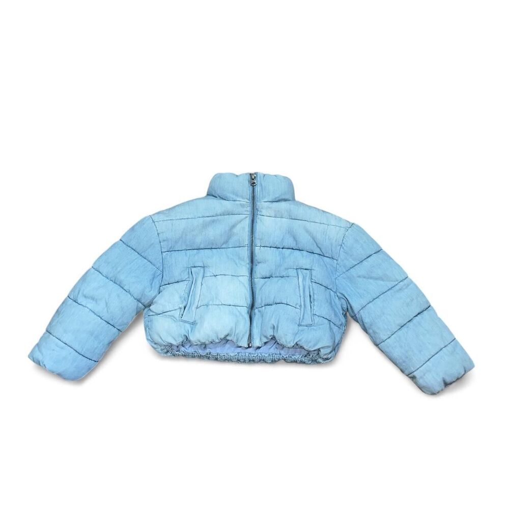 Gap Kids' Girls' Light Blue Denim Jean Puffer Jacket SZ S 6-7